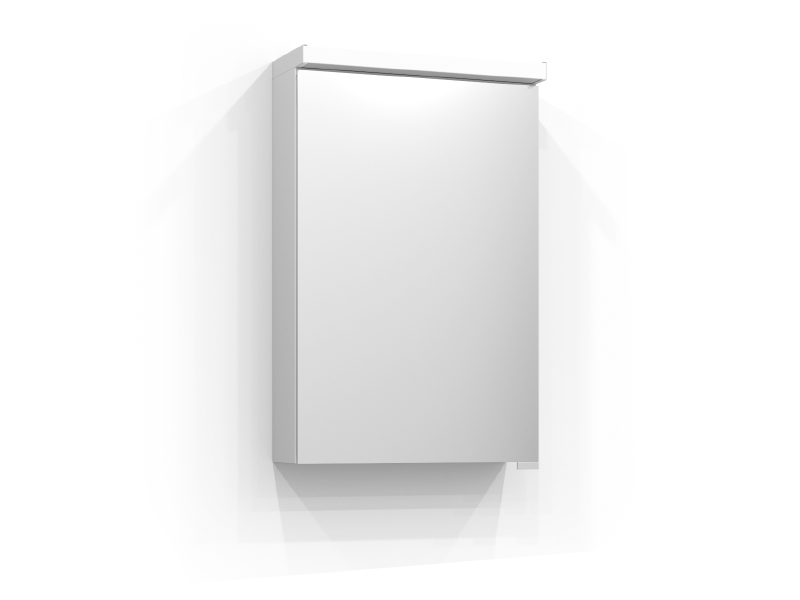 Intro-peilikaappi 45 cm mattavalkoinen, kaksi peiliovea ja ylävalo.